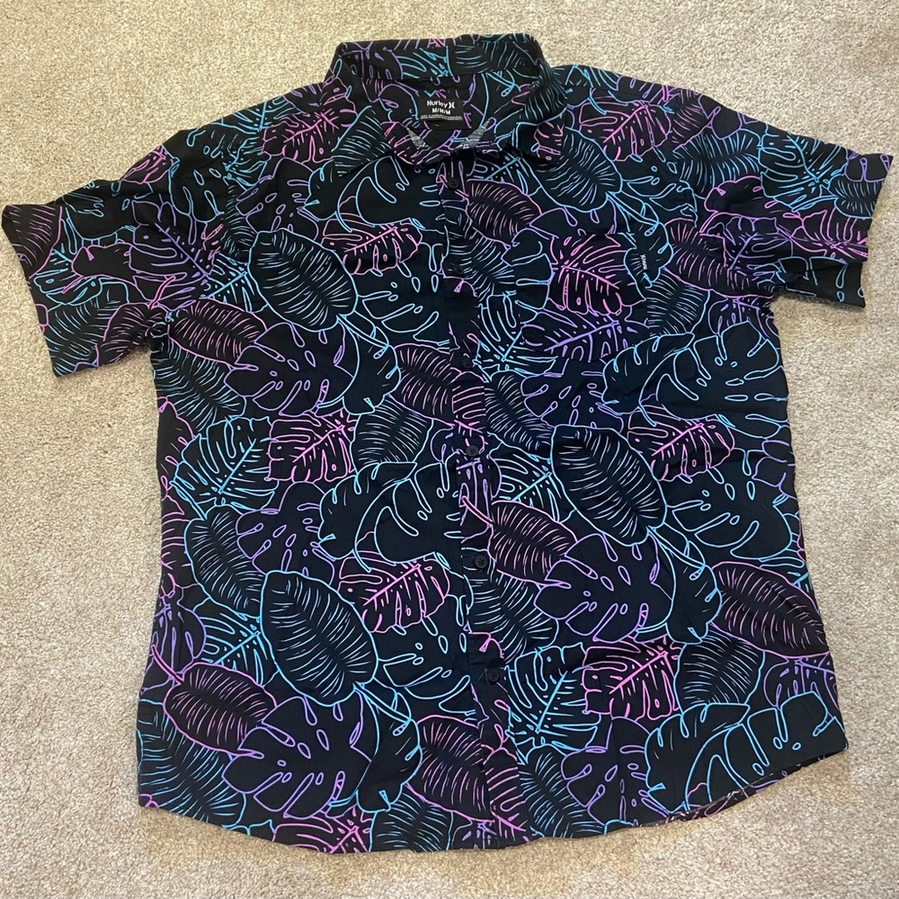 Hurley Black and Purple Tropical Print Shirt